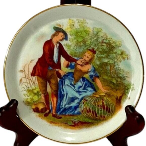 Vintage Limoges Mini Plate from France Man & Woman 4.75" Diam with Gold Rim - Picture 1 of 4